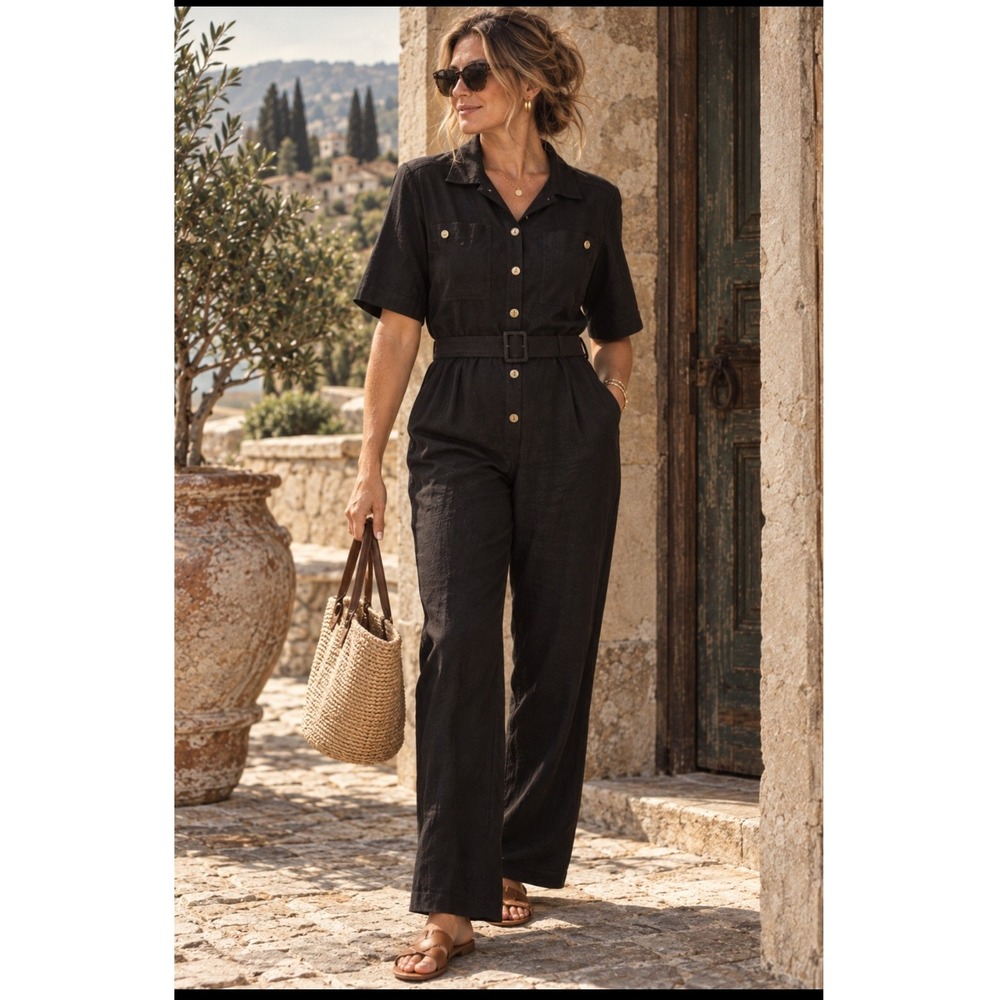 Doncaster II Belted Short Sleeve Jumpsuit Size 4 Utility Minimalist Quiet Luxury